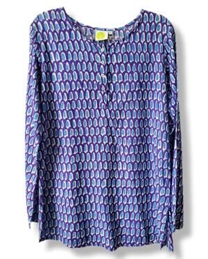 Women See Design Purple Cotton Cover Up Tunic Top L Boho Chic Artsy Beach NEW